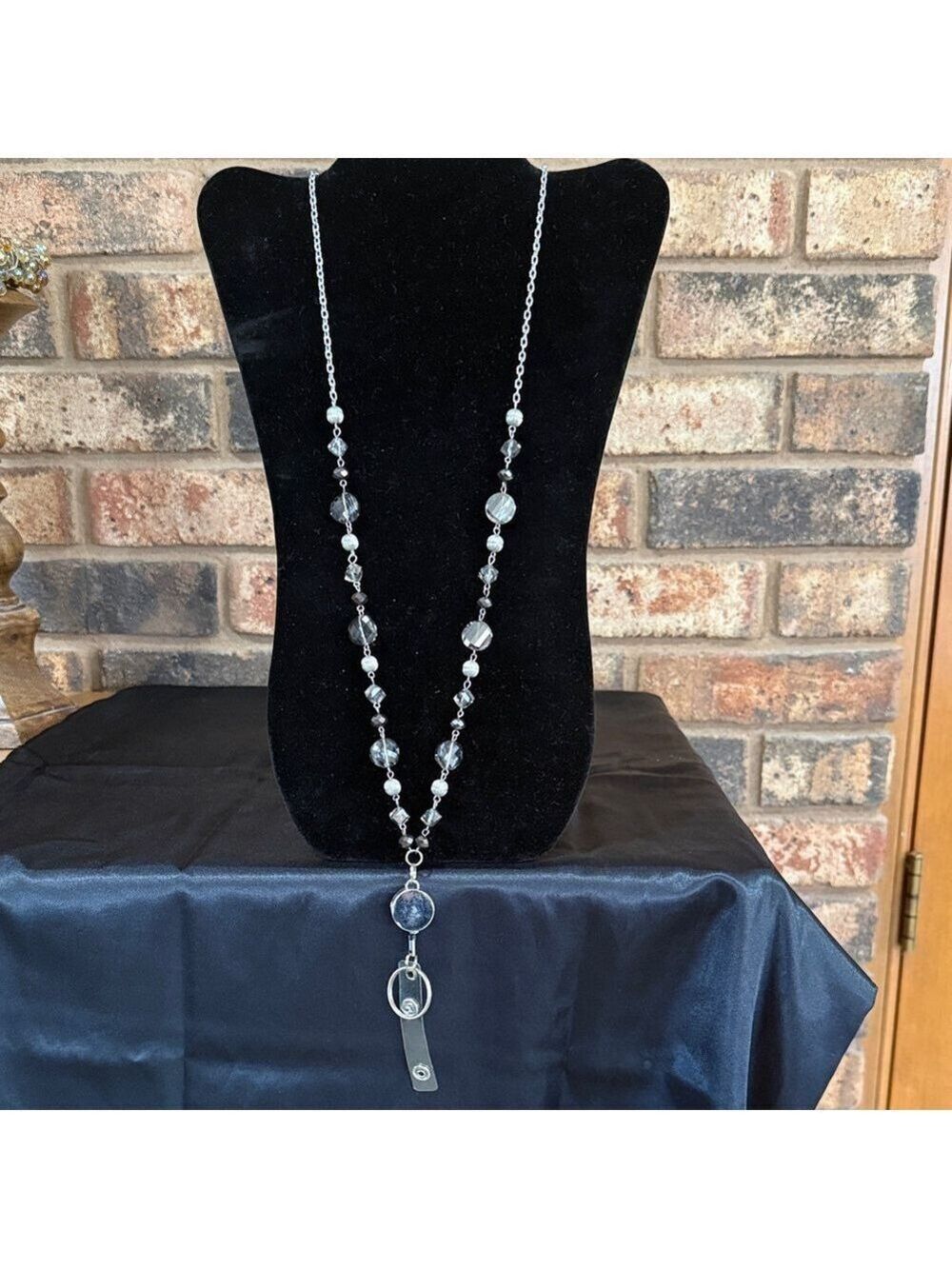 Beaded silver tone extendable Lanyard or ID holder